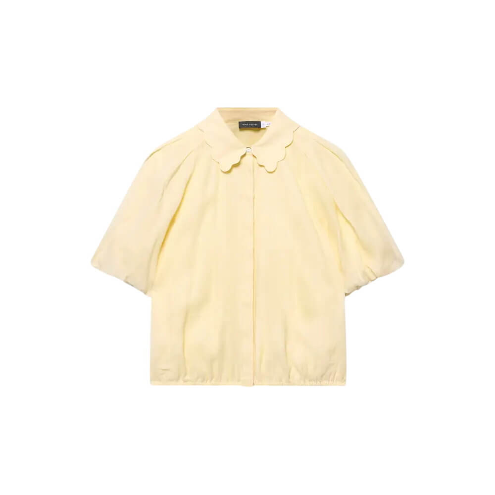 Mint Velvet Yellow Ramie Scallop Puff Sleeve Shirt